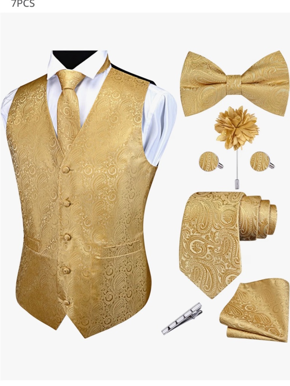 Gold Paisley Men’s Vest & Tie Set